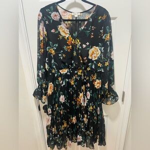 INDIGO ROSE 🌸🌼 Floral Chiffon Long Sleeve Dress Size XL Black NWT 🔖